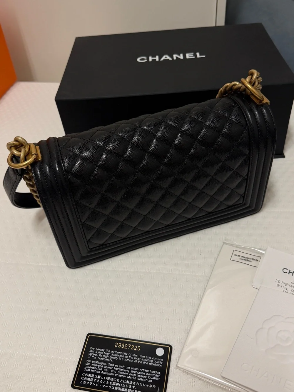CHANEL Black Quilted Boy Shoulder Bag with Gold Hardware